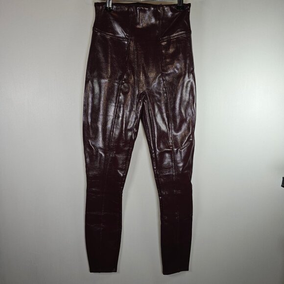 Spanx Faux Leather High Rise Leggings in Ruby Burgundy Red, Sz XS - Picture 2 of 9